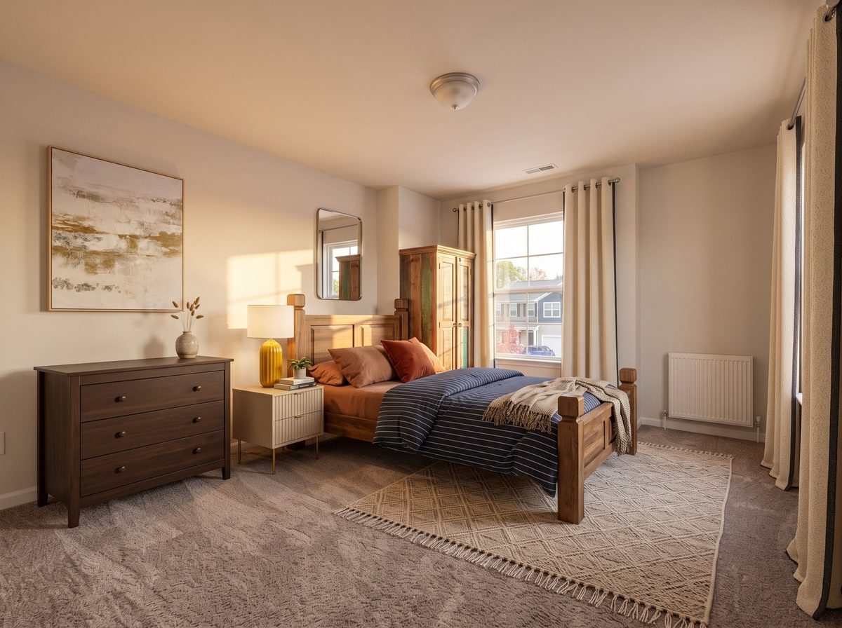 Chambre réaménagée en ambiance chaleureuse