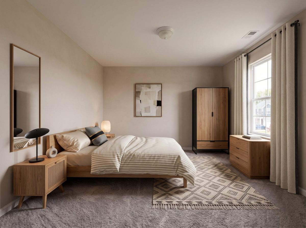 Chambre réaménagée en ambiance japandi