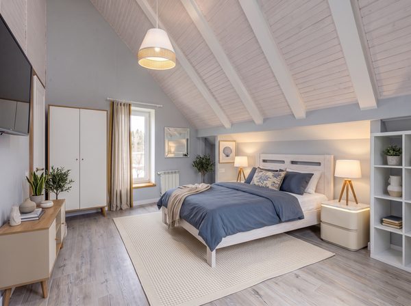 Chambre réaménagée en ambiance bord de mer par DecoScale