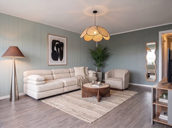 Salon réaménagé en ambiance scandinave par DecoScale