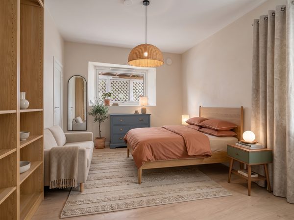 Chambre réaménagée en style japandi par DecoScale