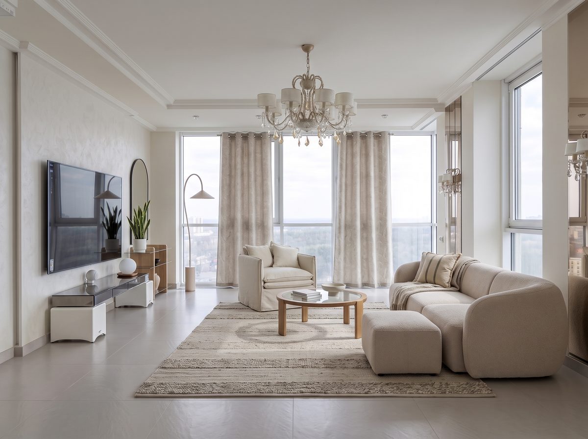 Salon réaménagé en style contemporain par DecoScale